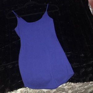 A short royal blue body-con dress.